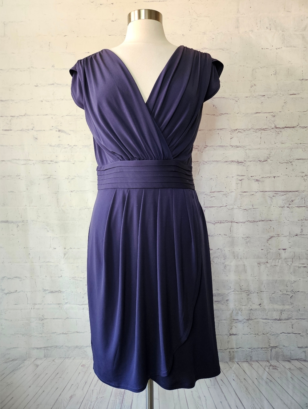 Max And Cleo Navy Faux Wrap Dress Tulip Sleeve 12